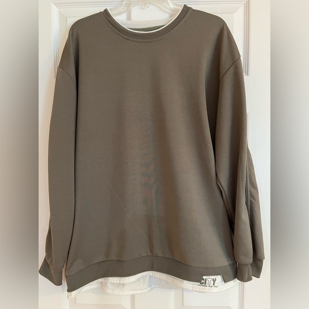 Men's XL Olive Crew Neck Sweatshirt with white